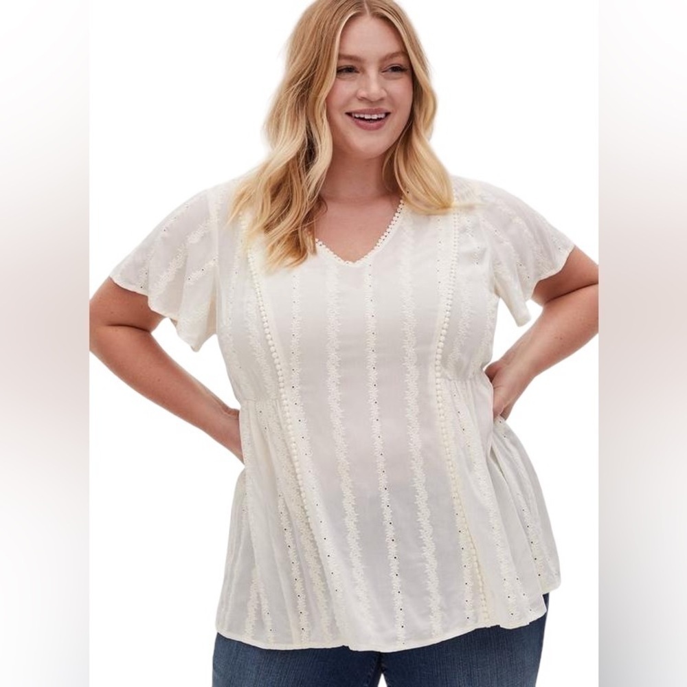 Torrid Ivory Eyelet Embroidered Blouse Size 1x